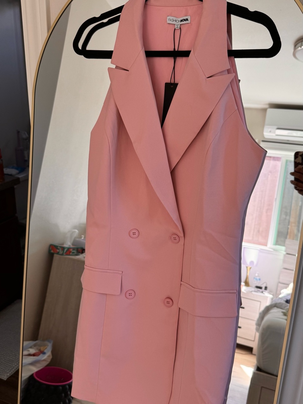 Fashion Nova Dusty Pink Sleeveless Double-Breasted Blazer Dress
